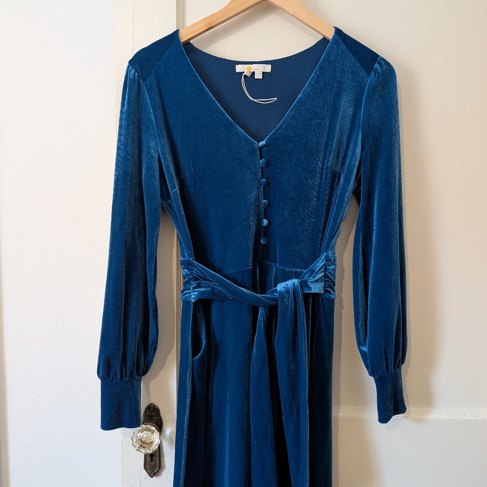 Boden 6 Rita Blue Velvet Midi Dress With Pockets Holiday Christmas
